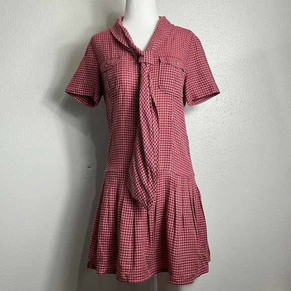 Vintage Fossil dress size XS burgundy white grid print - Picture 1 of 7